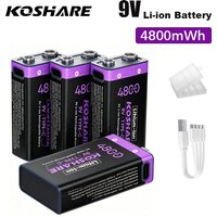 KOSHARE USB Rechargeable 9V Li-ion Batterires 4800mWh Type-C High Capacity 6F22 Lithium Battery For Game Controllers Smoke Alarm