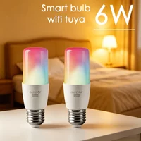 1-10PCS Tuya Candle Lamp E27 Led Smart Light Bulb Wifi 6W RGBCW WW Works with Alexa Google Home Yandex Alice Smartthings