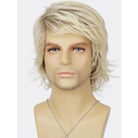 Perruque synthétique courte en couches pour hommes, perruque naturelle moelleuse résistante à la chaleur pour Halloween Cosplay avec bonnet de perruque