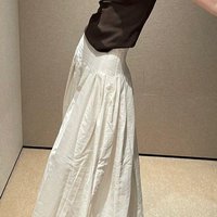 Women's Off-White Pleated A-Line Midi Skirt Niche High Waist Slim Fit Versatile Fashion Skirt