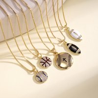 Nidin Sport Ball Charm Necklace Enamel Basketball Baseball Rugby Pendant With Zircon Fashion Daily Wear Jewelry For Men Women
