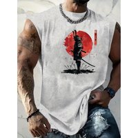100% Cotton Men's Summer Classic Japanese Samurai Casual Sports Fitness Loose Comfortable Breathable Crew Neck Sleeveless Vest