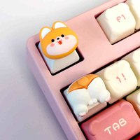 2 Pcs/set New Cartoon Wooden Dog Corgi Fart Keycaps Handmade Gift Mechanical Keyboard Decorative Key Caps