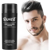 BUNEE Hair Fiber 27.5g: Men's natural hair-thickening fibers for balding areas, fills part lines, includes 27.5g fiber powder.