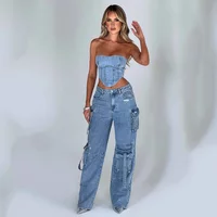 Fashion Multi-pocket Jeans New Baggy Jeans Women Cargo Pants Women High Waist Butt Lifter Loose Straight-leg Pants Tight Stretch