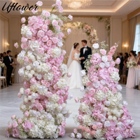 Uflower 5D Pink White Rose Babysbreath Hydrangea Flower Row Wedding Backdrop Arch KT Board Decor Table Runner Floral Arrangement