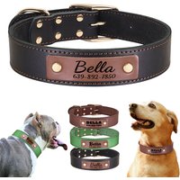 Personalized Leather Dog Collar Custom Dog Collars Genuine Leather Pet Necklace for Medium Large Dogs Free Print Pet Name Phone