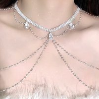 Light Luxury Sparkling Zircon Tassel Shoulder Chain Women Sexy Body Chain Party Dress Accessories Summer Vacation Jewelry