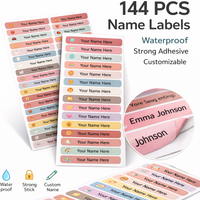 144PCS Personalized Name Stickers Long Strip Pencil Labels Custom Waterproof Self Adhesive Name Labels for Bottles Notebooks