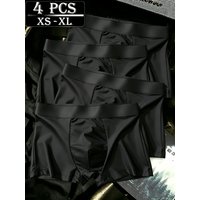 4pcs pure black ice silk men's underwear quick drying breathable cool and comfortable antibacterial men's sleeping pants