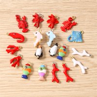 5pcs Cute Mix Enamel Marine Life Coral Fish Lobster Charms Pendants for Jewelry Making Earrings Necklaces DIY Crafts Accessories