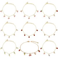 1 Piece INS Colored Fruit Anklet Grape Peach Cubic Zirconia Brass 18K Gold Plated Foot Chain For Women Beach Gifts 22cm+3cm Long