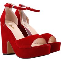 LOSLANDIFEN Summer Ankle Strap Sandal 12cm Women Pumps Sexy Peep Toe Square High Heels Woman Shoes Flock Platform Wedding Shoes