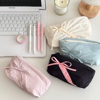 New Large Capacity Bowknot Pencil Case Fashion Solid Color Zipper Pencil Bag Cute Bow Pen Bag Students Stationery Storage Pouch