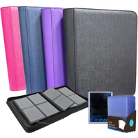 4 Pocket Toploader Binders TCG for PKM Holds 112+ 3"X4" Toploaders Leather Card Holder Double Sided Pockets for MTG PTCG Cards