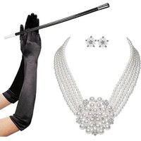 Audrey Hepburn Breakfast at Tiffanys 1950s Costume Jewelry Accessory Set Pearl Necklace Earring Bracelet Glove Cigarette Holder