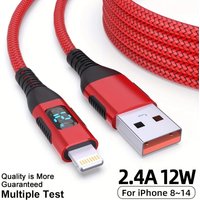 LAIHONEN 3.3/6.6/10FT Lightning Cable, Nylon Braid LED Display Fast Charge, For iPhone13-6s/SE2020 iPad iPod