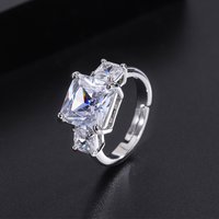 Square White Crystal Adjustable Ring Women Wedding Proposal Party Luxury Vintage Jewelry Trendy Valentines Day Bridal Gift