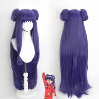Cosplay Wig Ranma 1/2 Shampoo Long Straight Purple Anime Wig with Grab Chignons Simulation Scalp Synthetic Wig with Bangs