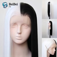 Half Black and Half White Lace Front Wigs Long Straight Synthetic Lace Front Wig Pre-Plucked Heat Resistant Hair Wig Hallowmas
