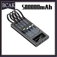 BCAK Solar Power Bank 500000MAH Convenient Ultra-thin Built-in Cable Outdoor Camping Mobile Power Supply /200000mAh /300000mAh