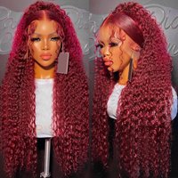 Swupod 200 Density 13x4 HD Lace Front Wig for Black Women Deep Wave Wavy Remy Human Hair 99J Burgundy Color Glueless
