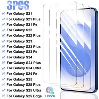 3Pcs Full Cover Tempered Glass For Samsung Galaxy S25 Edge S24 Ultra S23 S22 Plus S21FE S23Fe S24Fe Screen Protector Film Glass