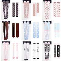 Japanese Cartoon Knee Stockings For Women Bow Candy Rabbit Pink Girl Long Tube Sexy Cute Sweet Lolita Thigh Stockings Cosplay
