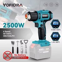 Yofidra 50-550℃ Cordless Heat Gun Wind Speed 6 Gear LED Temperature Display Industrial Home Hot Air Gun For Makita Battery Pin