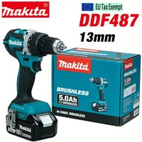 Wiertarko-wkrętarka udarowa Makita DDF487 13mm, bezszczotkowa, do użytku domowego, 18V, litowo-jonowa, z wysokim momentem obrotowym, wraz z akumulatorem Makita 6.0AH BL1860 BL1850 BL1840 18V.