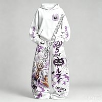 Anime One Piece Unisex Herbst Winter Halloween Serie Streetwear Hoodie und Weite Hose Oversize Trainingsanzug Familien-Set