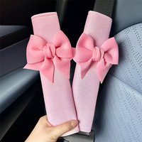 2PCS Solid Color Bowknot Ice Silk Shoulder Pads Car Seat Belt Protective Covers Car Anti-Slip Pads Shoulder Covers Car
