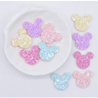 50Pcs 24*20mm Glitter Color Mouse Applique for Handmade Craft Sticker DIY Headwear Hair BB Clip Bow Decor Accessory Patches