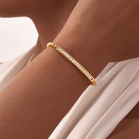Sparkly Cubic Zirconia Bar Stainless Steel Bracelet for Women Men, Valentine's Day Gifts