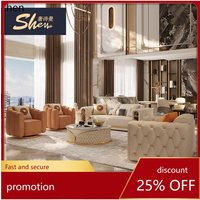 HT Italian light luxury leather sofa combination American buckle straight row four people Fansi fold villa flat living room sofa