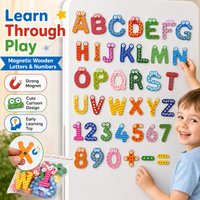 Colorful Magnetic ABC 123 Wooden Letters Numbers Set, Kids Learning Fridge Magnets Toy for Spelling, Counting and Word Practice