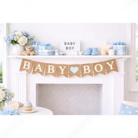 Baby Boy Banner Bunting Garland for Baby Shower Gender Reveal Supplies Pregnancy Announcement Newborn Welcome Party Decorations