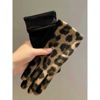 AliExpress NONE Leopard-print gloves for winter cycling, ladies' warm and cold-proof driving gloves for electric cars, windproof and plush glove