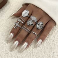 10 Piece/Set Vintage Rhinestone Portrait Ring for Women Retro Inlaid Face Charm Adjustable Stackable Ring Jewelry Gifts