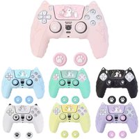 Lovely Cat Silicone Soft Protector Sticker Skin For Plays tation Dualsense 5 PS5 Controller Case Thumb Stick Grip Cap Cover