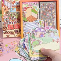 100Sheets Miniature Landscape Sticker Set Scene Sticker Collection Collage Landscape DIY Sticker Decoration Notebook Accessory