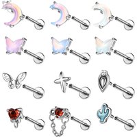 ZS 1PC 16G Stainless Steel Lip Ring Internal Thread Labret Piercing Moonstone Ear Stud Moon Butterfly Cartilage Earring Jewelry