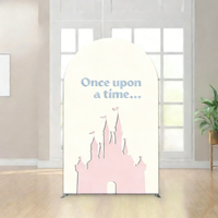 Once Upon a Time Arched Backdrop Sweet Girl Princess Happy Birthday Party Photo Background Pink Castle Custom 2-sided Covers