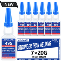 Lot de 7 Colle Super Forte LOOLIFL 495 – Adhésif Professionnel Transparent à Base de Cyanoacrylate, Séchage Rapide, Inodore, Adhérence Longue Durée