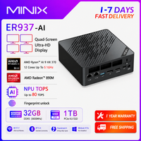 MINIX ER937-AI Mini PC, AMD Ryzen AI 9 HX 370 (80TOPS), Radeon 890M, 32GB DDR5/ 1TB PCIe 4.0 SSD/Fingerpint Lock Mini Gaming PC/Wi-Fi 7/Dual 2.5G LAN/Quad 8K Display for Gaming, Business, Creation
