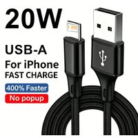 20W USB-A Fast Charging Braided Cable For iPhone 11 12 13 Mini 14 Pro X XR XS Max 6 7 8 14 Plus Quick Charge USB Data Sync Cable