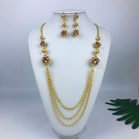 ESALE 18K Gold Plated Necklace And Earrings For Women Set 70cm Long Chain Dubai Gold Color Jewelry Adjustable Length 3pcs