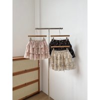 Retro Korean Floral Lace Short Skirt Women Summer Sweet Holiday Cotton Polyester Tulle Flared Half-length Skirt Cake Type
