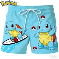 2026 Pokemon Squirtle Print No Pocket Swim Shorts - Quick Dry Board Shorts for Kids Adults, Anime Beachwear