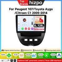 Hizpo 10,1'' Autoradio für Peugeot 107 Toyota Aygo Citroen C1 2005-2014 Kabelloses Carplay Android Auto Multimedia-Player 6115